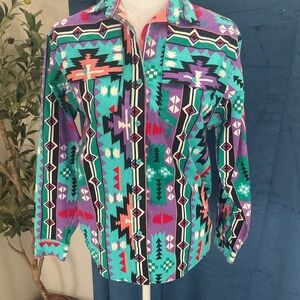 Women's Vintage Aztec Rodeo Western Tex Mex Cowgirl Shirt Size Medium